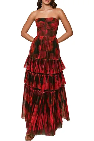 Hutch Isabella Strapless Floral Tulle Gown