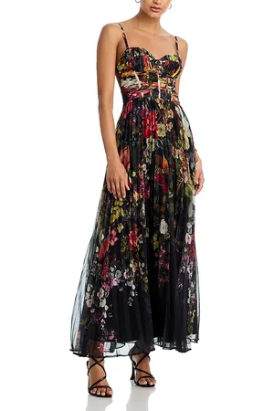Aqua Pleated Floral Dress