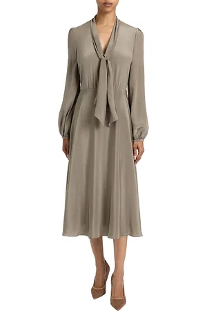 Santorelli Jenn Silk Midi Dress with Drop Neck Tie