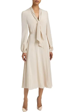 Santorelli Jenn Silk Midi Dress with Drop Neck Tie