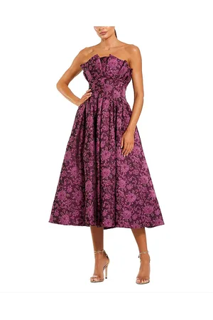 Mac Duggal Strapless Floral Brocade A-line Midi Dress