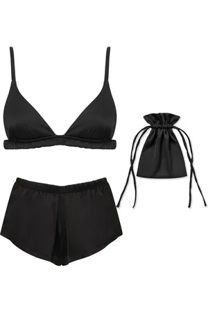 BLUEBELLA Set SASKIA: Triangle bra and satin shorts in black