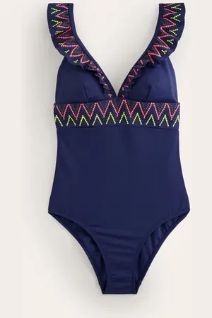 Boden Embroidered Ruffle Swimsuit Women