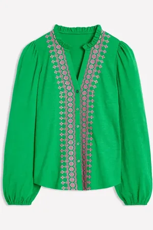 Boden Embroidered Frill Neck Blouse Women