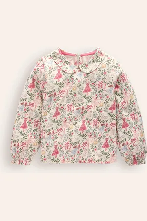 Boden Collared Jersey TopVanilla White Ballet Toile Girls
