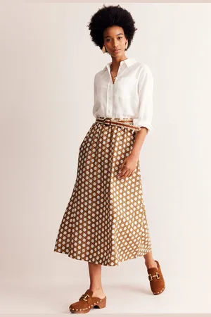 Boden Florence Linen Midi SkirtRubber, Honeycomb Geo Women