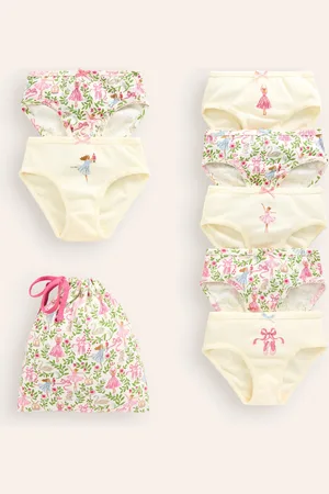 Boden 7 Pack UnderwearIvory Ballet Toile Girls
