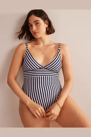 Boden Arezzo Vneck Panel SwimsuitNavy, Ivory Texture Stripe Women
