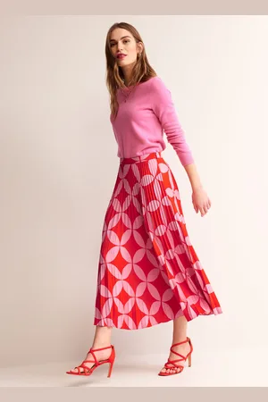Boden Pleated Midi SkirtFlame Scarlet, Diamond Terrace Women