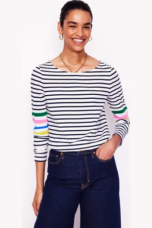 Boden Ella Long Sleeve BretonIvory Multi Arm Placement Women
