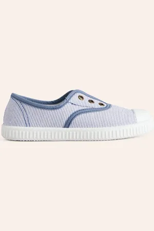 Boden Laceless Canvas PullonsBlue Ticking Stripe Girls