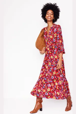 Boden Ivy Smocked Midi DressPoppy Red, Oriental Paradise Women