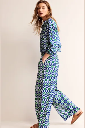 Boden Crinkle Wide PantsGreen Tambourine, Geometric Women