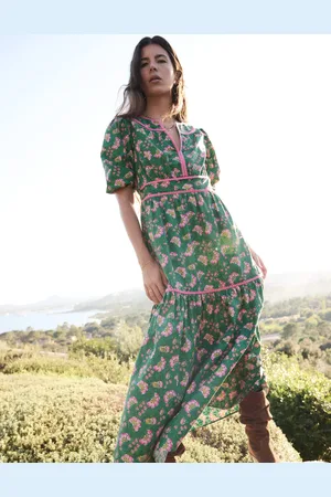 Boden Rhea Embroidered Midi DressGreen, Decorative Vine Women