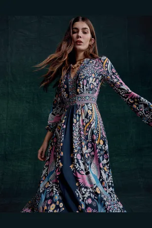 Boden Lily Long Sleeve Midi DressFrench Navy,Enchanting Peacock Women