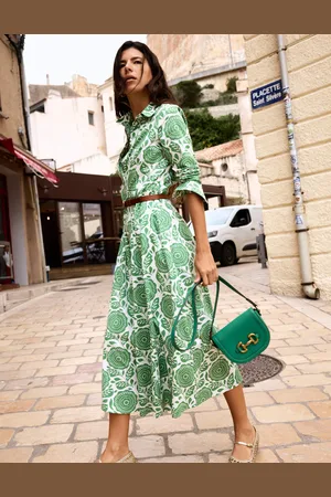Boden Amy Cotton Midi Shirt DressParadise Green, Dahlia Stamp Women