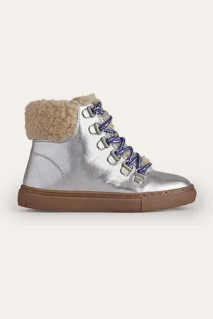 Boden Cosy Leather Lace Up BootsSilver Metallic Unisex