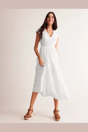 Boden May Broderie Midi Tea DressWhite Women