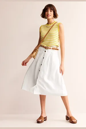 Boden Petra Linen Midi SkirtWhite Women