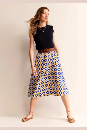 Boden Hattie Poplin Midi SkirtSurf the Web, Geometric Stamp Women