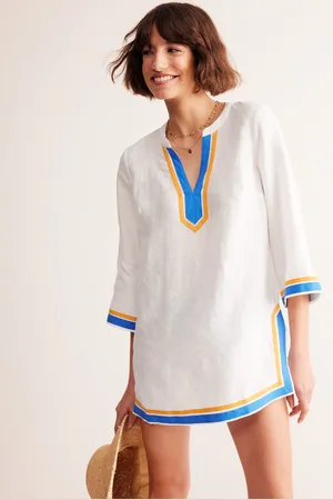 Boden Neck Detail Tunic TopWhite, Surf the Web Women