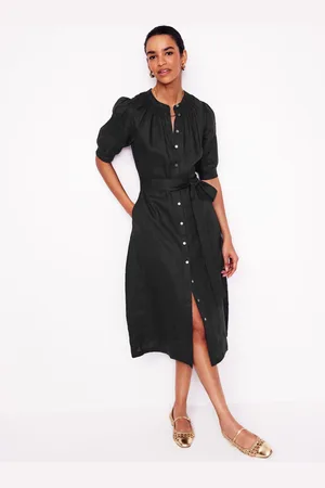Boden Ada Linen Midi DressBlack Women