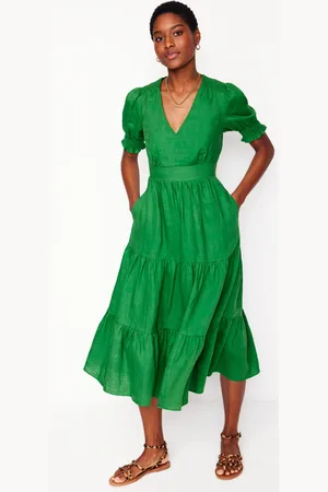 Boden Anna Linen Tiered Midi DressParadise Green Women