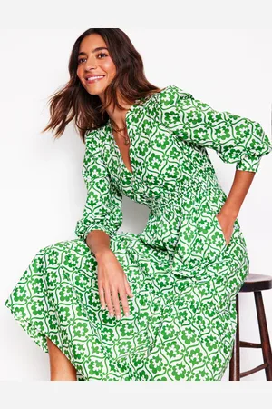 Boden Elena Tiered Cotton Midi DressIguana Green, Ivy Trellis Women