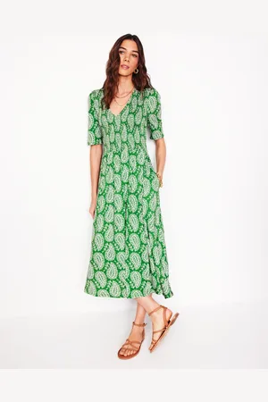 Boden Bethany Smocked Jersey DressParadise Green, Paisley Heart Women