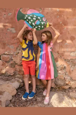 Boden Bow Back Midi DressMulti Rainbow Girls