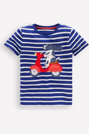Boden Short Sleeve Appliqu?? TshirtCaribbean Blue Stripe Dog Boys