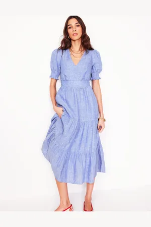Boden Anna Linen Tiered Midi DressSummer Blue Chambray Women