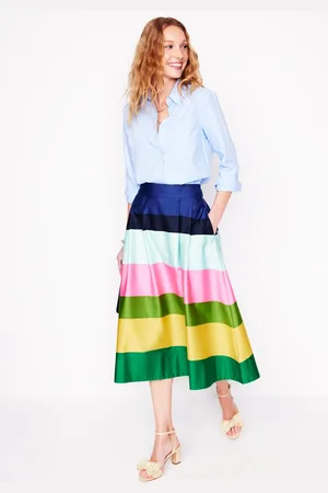 Boden Isabella Cotton Sateen SkirtGreen and Pink Wide Stripe Women
