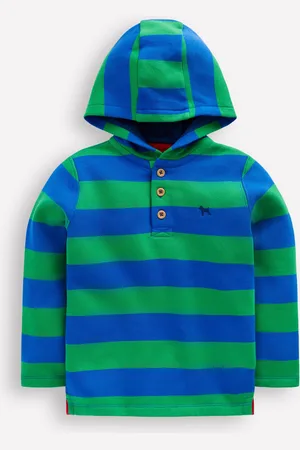 Boden Button Down HoodieSapling Green/ Kingfisher Blue Boys