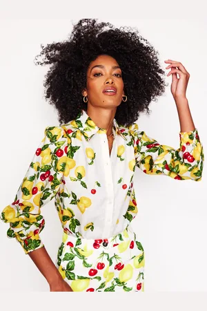 Boden Placement Print Linen ShirtIvory, Cherries and Lemons Women