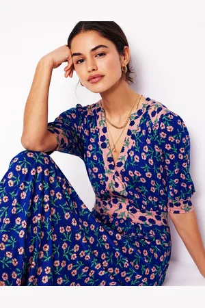 Boden Lily Jersey Midi Tea DressBright Blue, Carnation Sprig Women