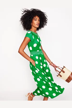 Boden Melanie Jersey Midi DressRich Emerald, Abstract Dot Women