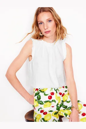 Boden Sophie Ruffle Linen TopWhite Women