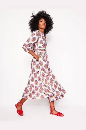 Boden Violet Cotton Midi DressIvory, Wildflower Stamp Women