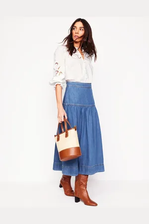 Boden Yoke Detail Denim Midi SkirtMid Vintage Women