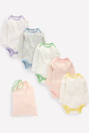 Boden 5 Pack BodiesMulti Ivory Spot/Stripe Girls