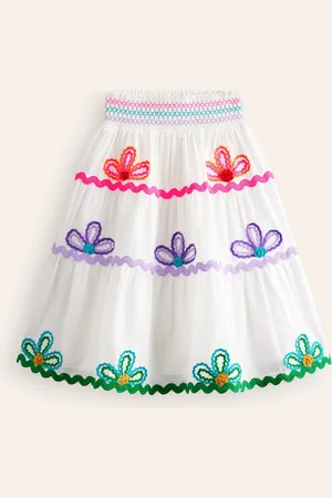 Boden Ric Rac Detail Midi SkirtWhite