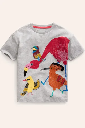 Boden Joyful Animal TshirtSilver Marl Jungle Birds Boys