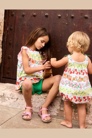 Boden Frill Sleeve Woven TopRainbow Fruit Stripe Girls