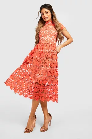 Boohoo Womens Boutique Lace High Neck Skater Dress - - 2