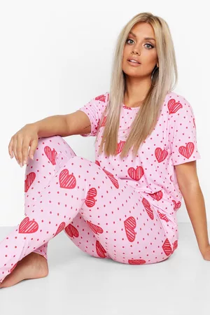 Boohoo Womens Plus Heart Spot Print Loungewear Set - - 12