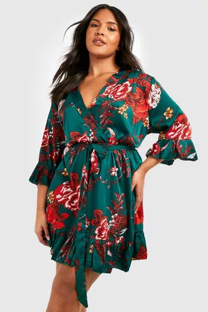 Boohoo Womens Plus Floral Wrap Belted Dress - - 12