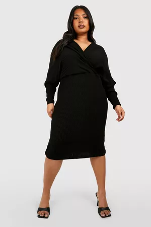 Boohoo Womens Plus Wrap Knitted Midi Dress - - 12