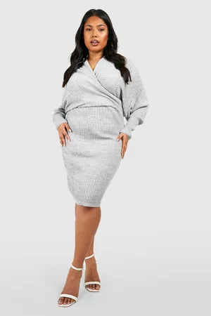 Boohoo Womens Plus Wrap Knitted Midi Dress - - 12