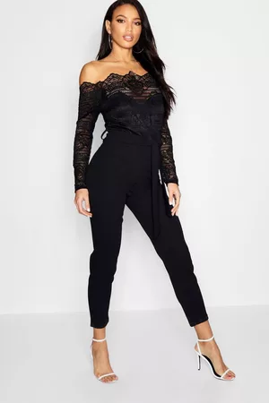 Boohoo Womens Off The Shoulder Lace 2 In 1 Jumpsuit - - 6